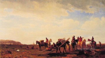 Indiens voyageant près de Fort Laramie Indiens d’Amérique Albert Bierstadt Peinture à l'huile